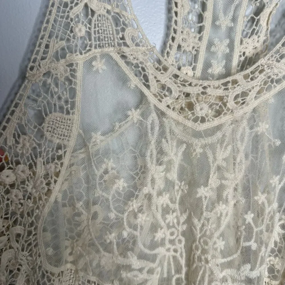 Umgee Women's Cream Cotton Blend Crochet Mesh Cut Out Racerback Tank Size S/M - Picture 4 of 9